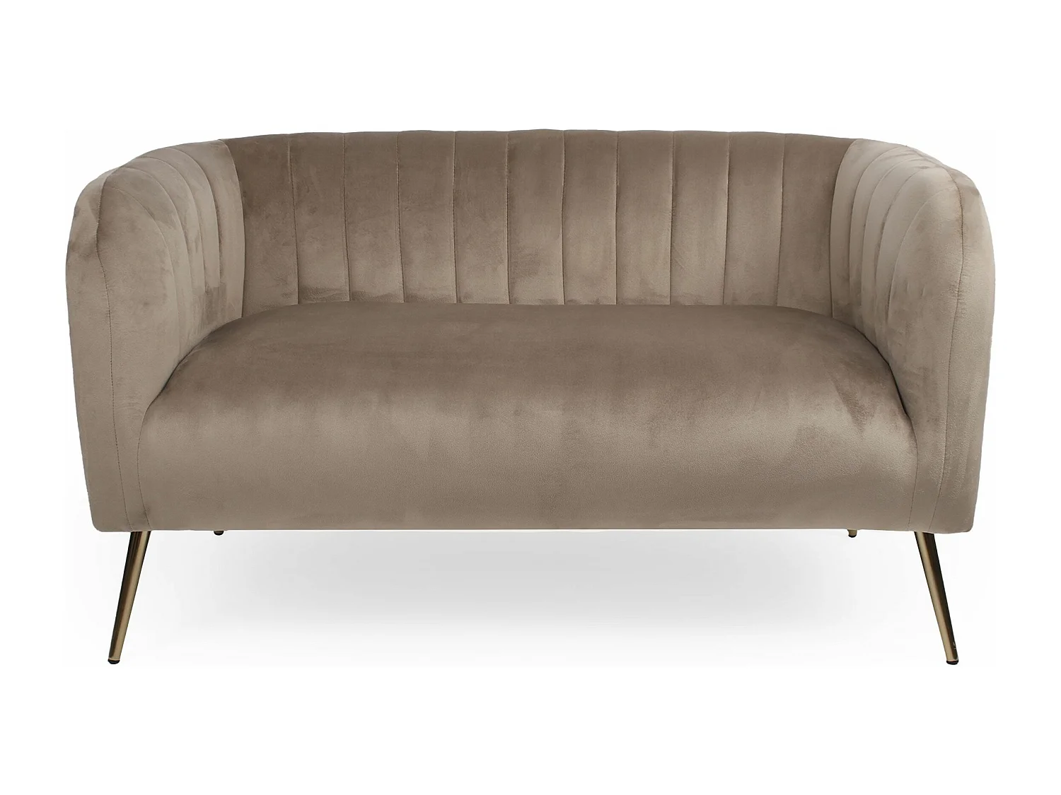 Canapé 2 places moderne Bombaro pieds métal doré et Velours Taupe