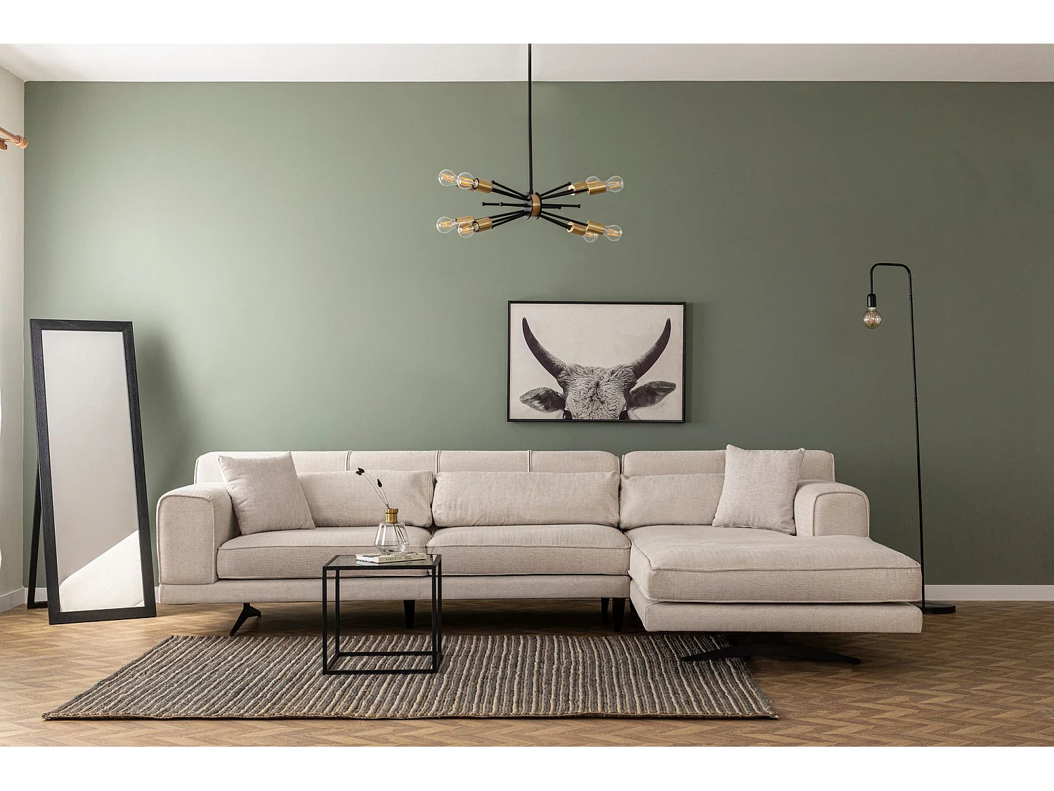 Sofá rinconero Altadena 421, De color marrón claro, 308x100x78cm