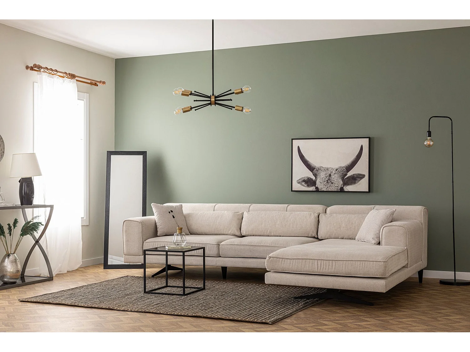 Sofá rinconero Altadena 421, De color marrón claro, 308x100x78cm