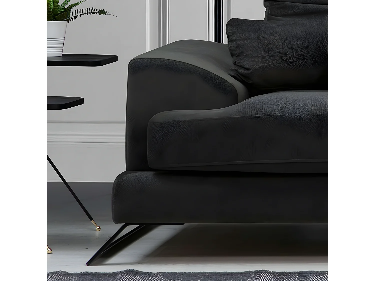 Canapé d'angle à droite avec 5 coussins Cyclades Velours texturé effet simili de vachette Anthracite