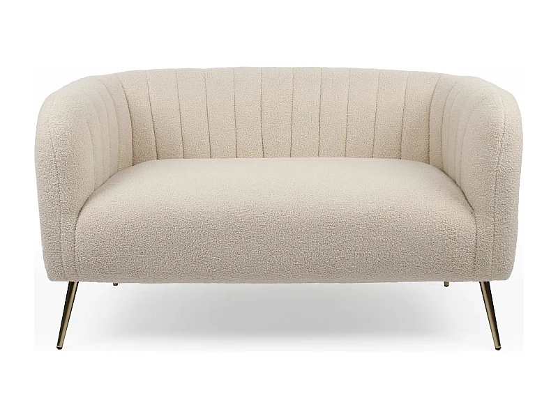 Canapé 2 places moderne Bombaro pieds métal doré et Tissu bouclette Beige