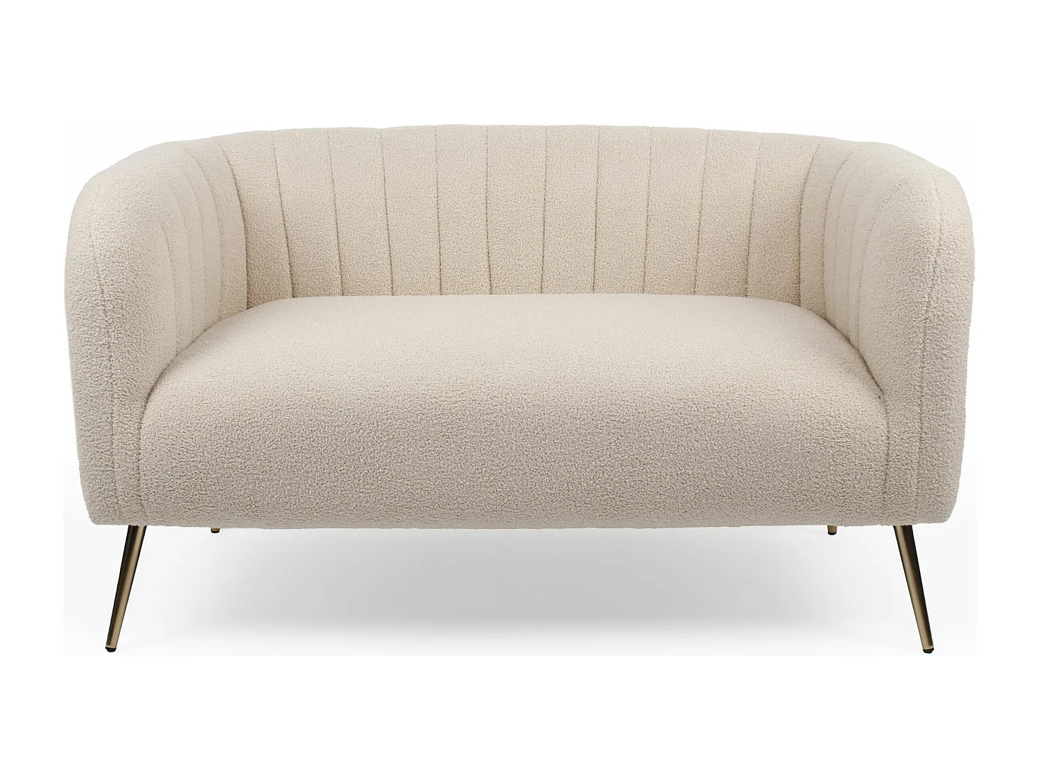 Canapé 2 places moderne Bombaro pieds métal doré et Tissu bouclette Beige