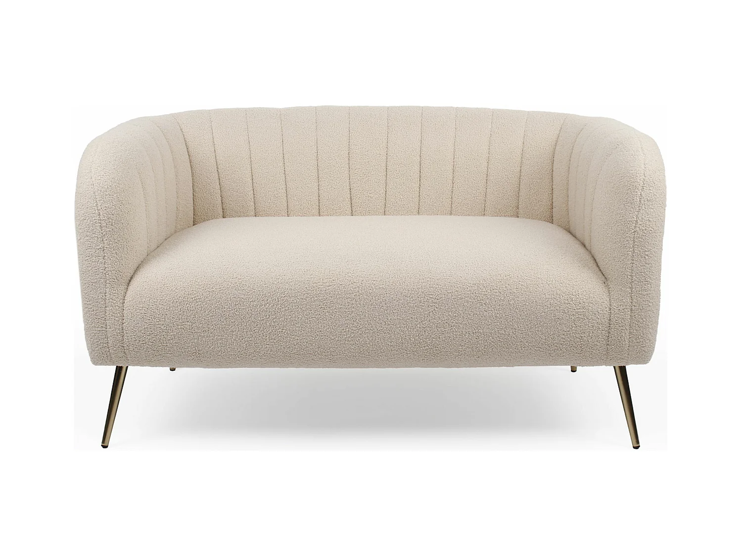 Canapé 2 places moderne Bombaro pieds métal doré et Tissu bouclette Beige