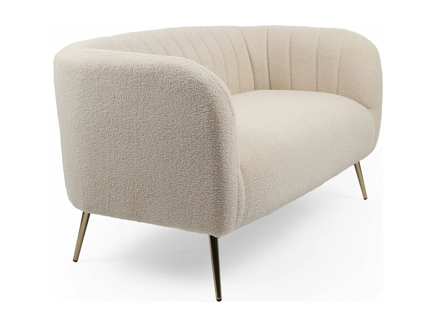 Canapé 2 places moderne Bombaro pieds métal doré et Tissu bouclette Beige