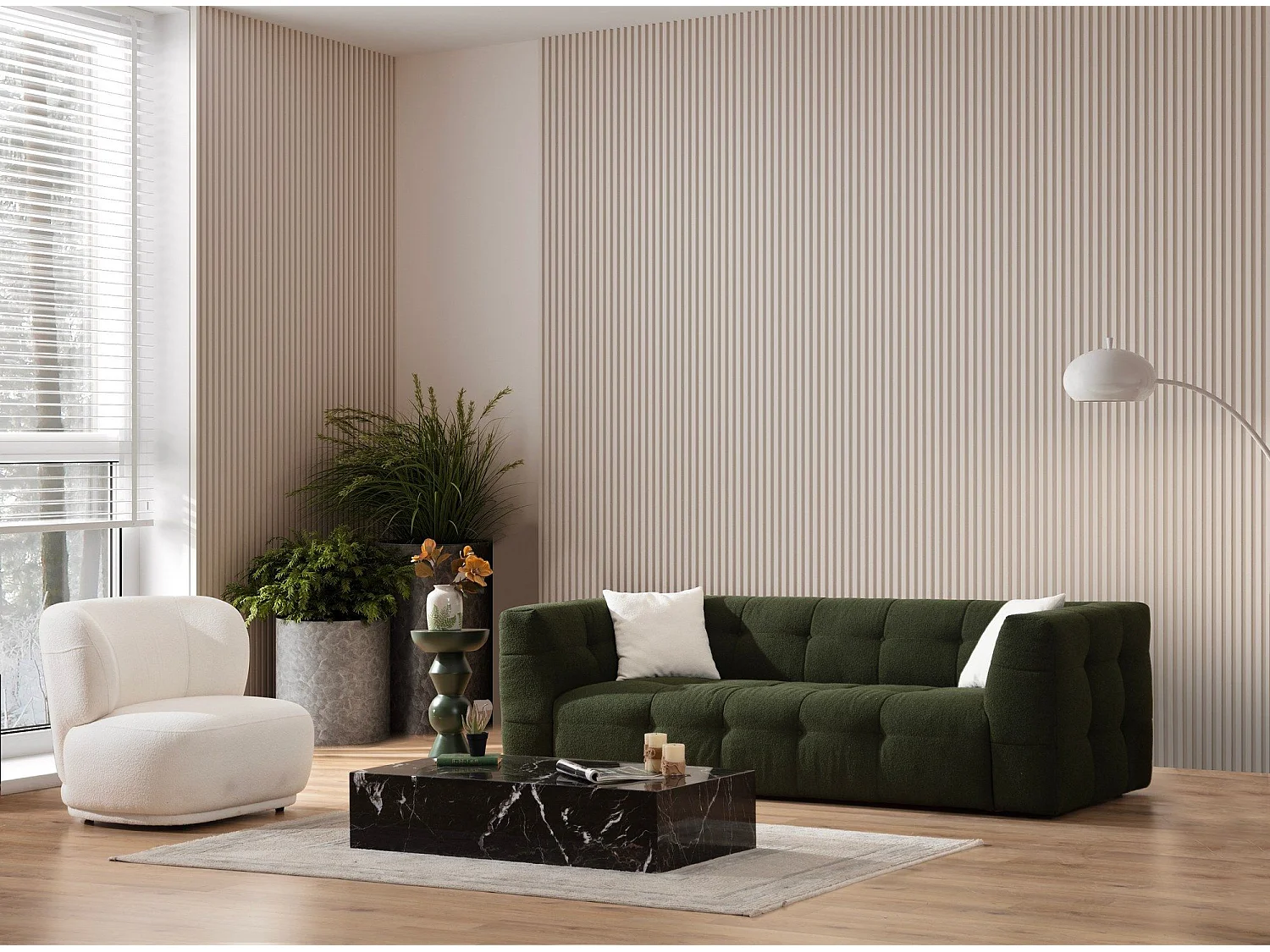 Sofá Altadena 405, Verde, 235x100x72cm, Tapiz, Patas: Plástico