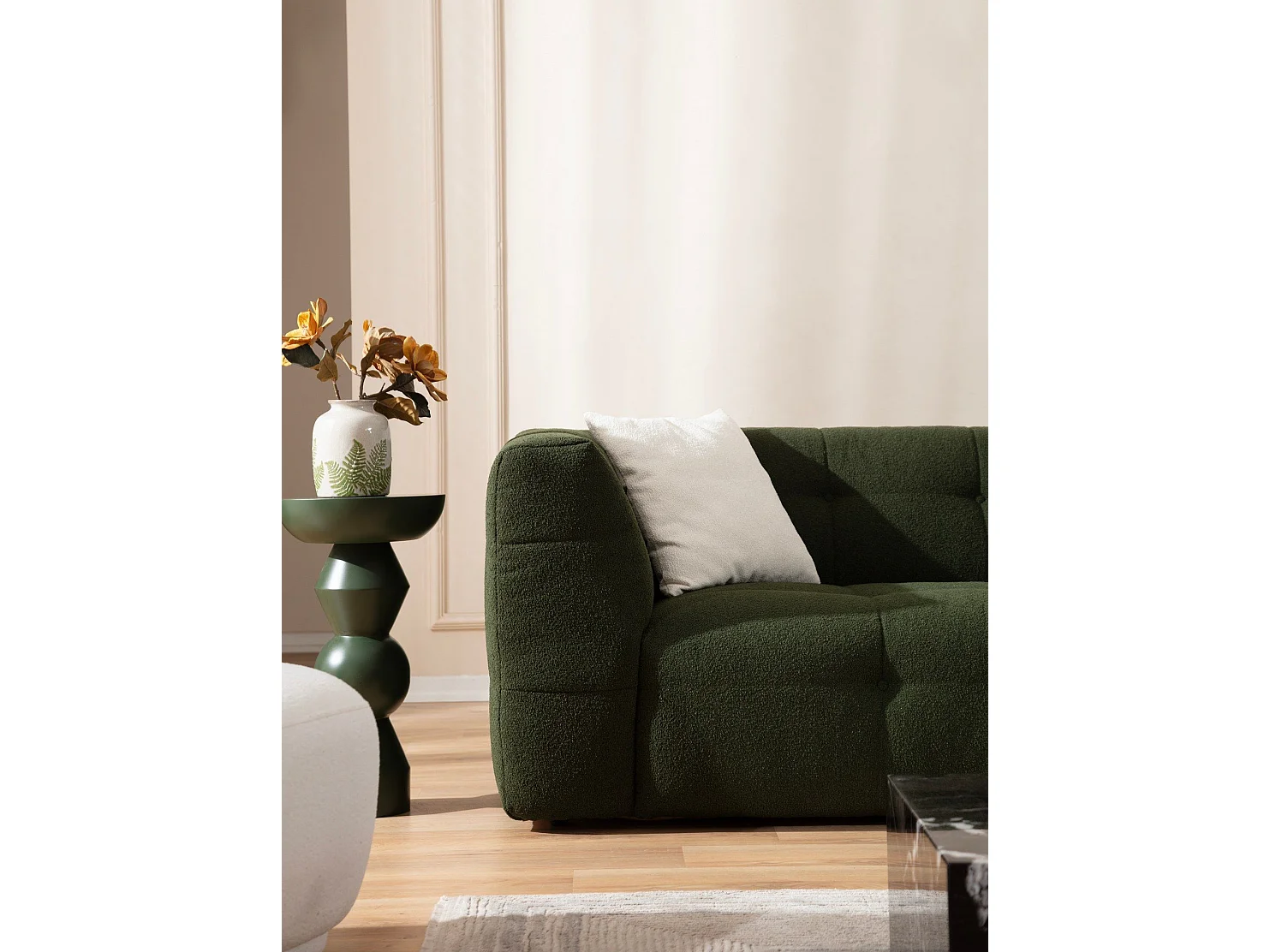 Canapé capitonné 3 places Simur Tissu bouclette Vert