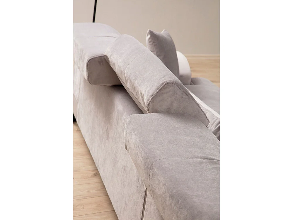 Canapé d'angle gauche avec 5 coussins Cyclades Velours texturé effet simili de vachette Gris clair