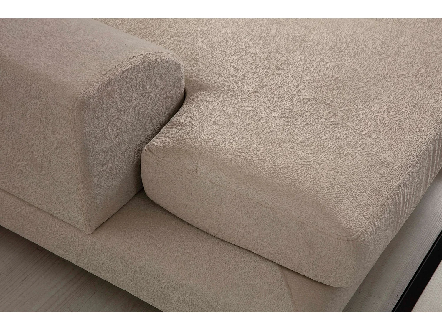 Canapé d'angle à droite avec 5 coussins Cyclades Velours texturé effet cuir Ecru