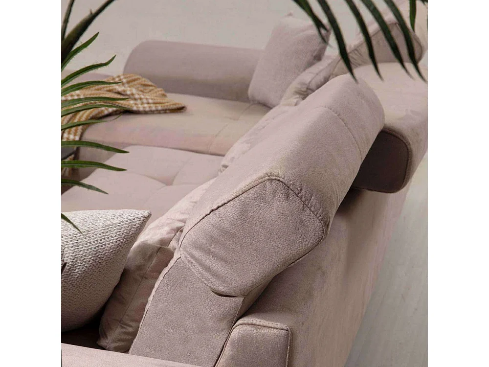 Canapé d'angle gauche avec 5 coussins Cyclades Velours texturé effet simili de vachette Beige