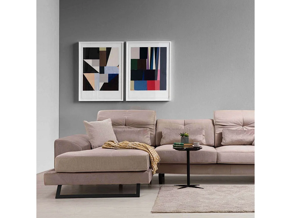 Canapé d'angle gauche avec 5 coussins Cyclades Velours texturé effet simili de vachette Beige