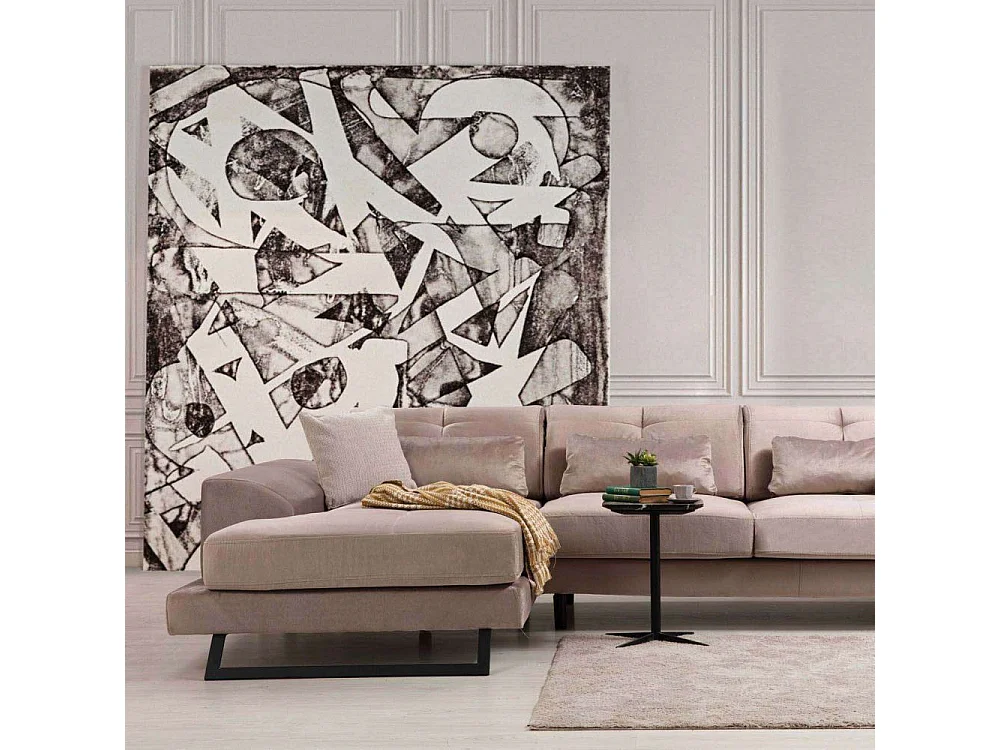 Canapé d'angle gauche avec 5 coussins Cyclades Velours texturé effet simili de vachette Beige