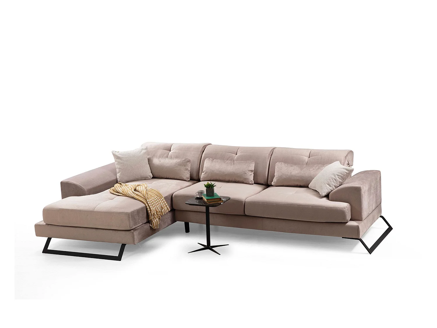 Canapé d'angle gauche avec 5 coussins Cyclades Velours texturé effet simili de vachette Beige