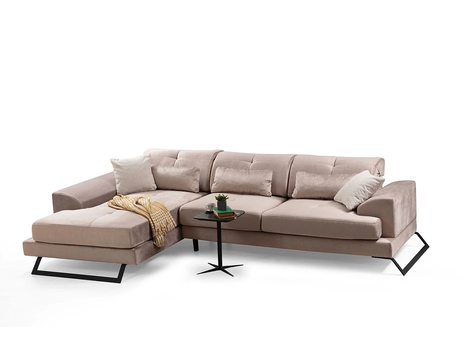 Canapé d'angle gauche avec 5 coussins Cyclades Velours texturé effet simili de vachette Beige