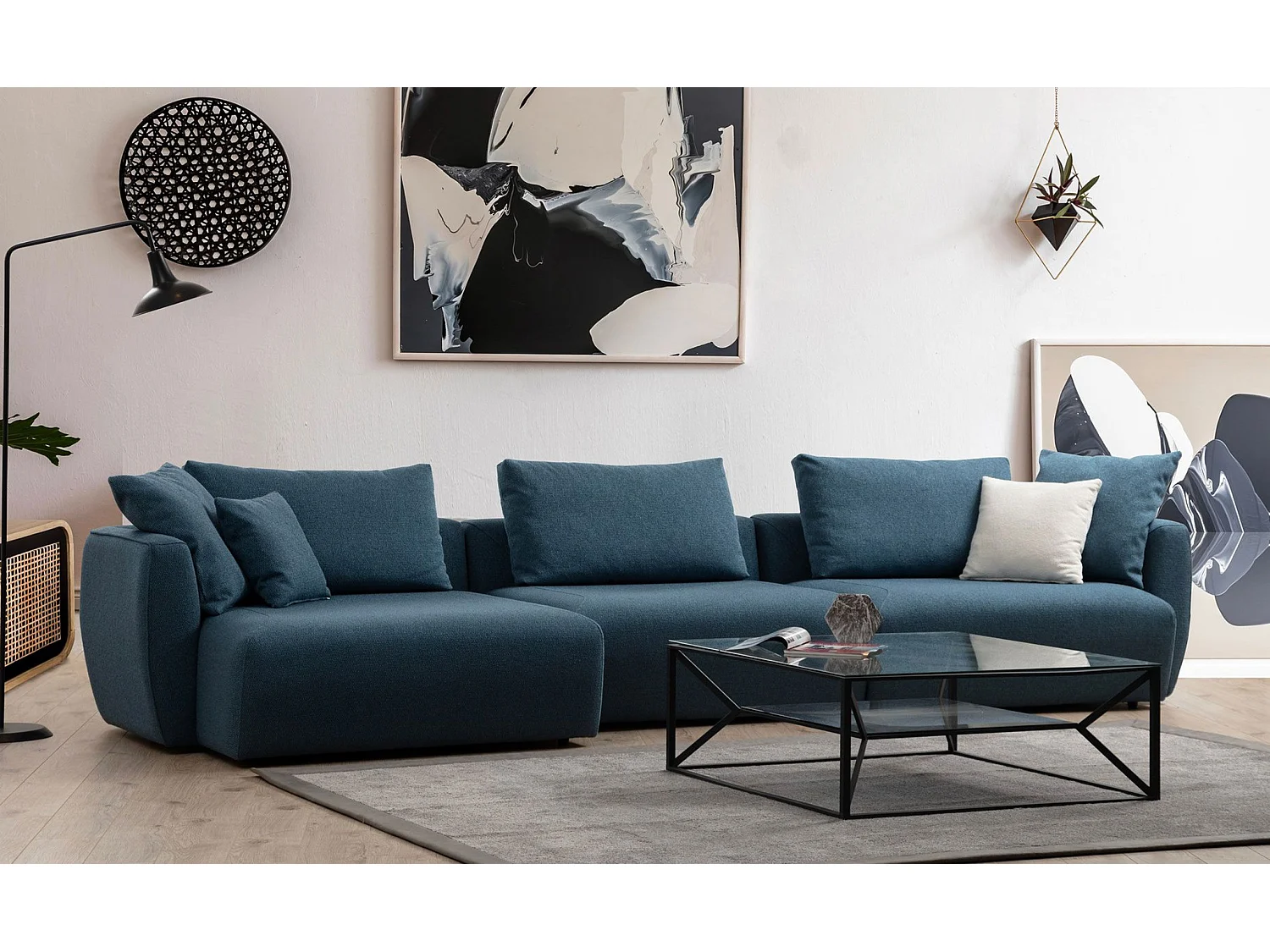 Canapé modulable 3 places Vuros Tissu Bleu