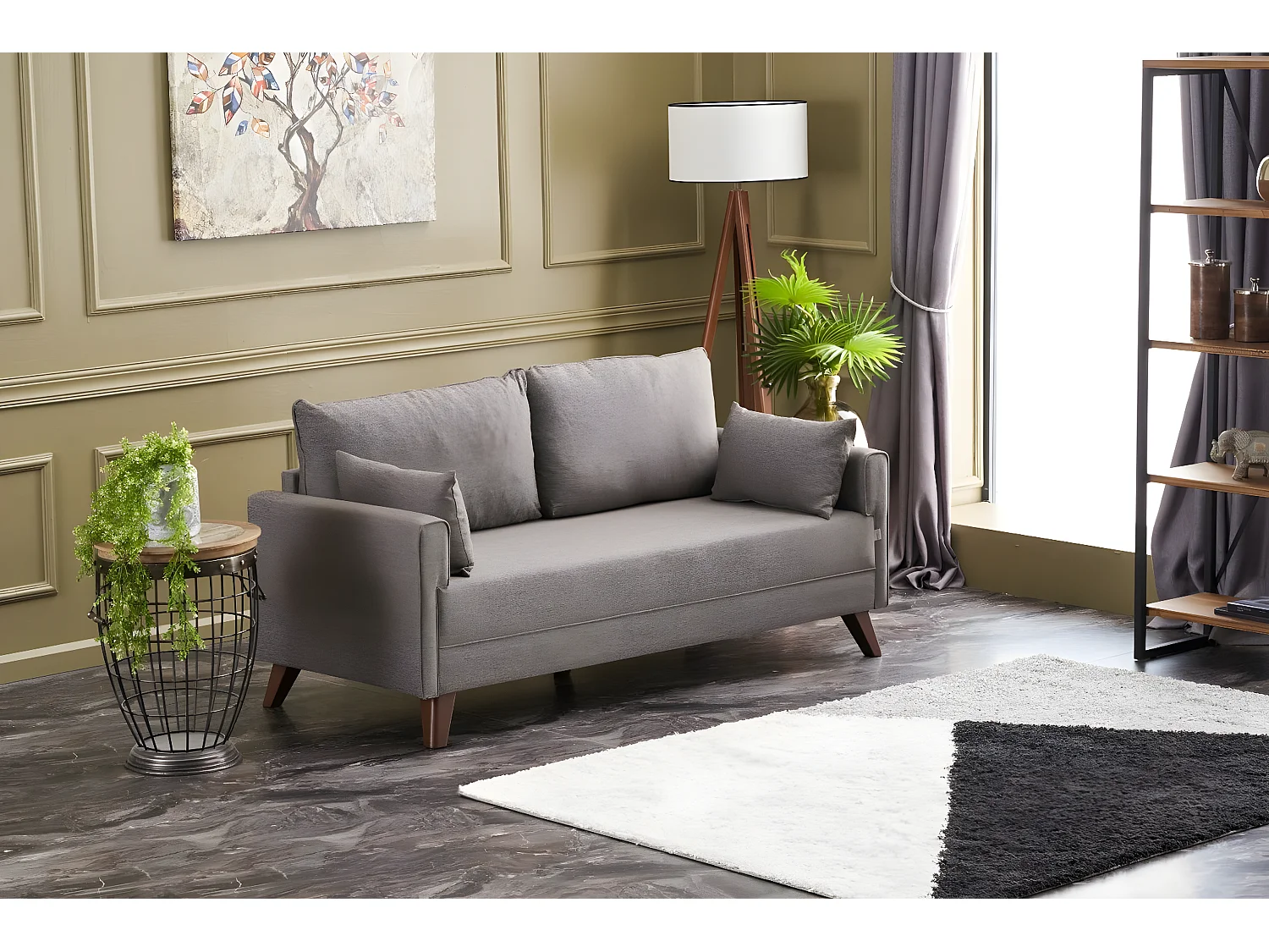 Sofá Altadena B102, Marrón, 177x81x85cm, Tapiz, Patas: Plástico