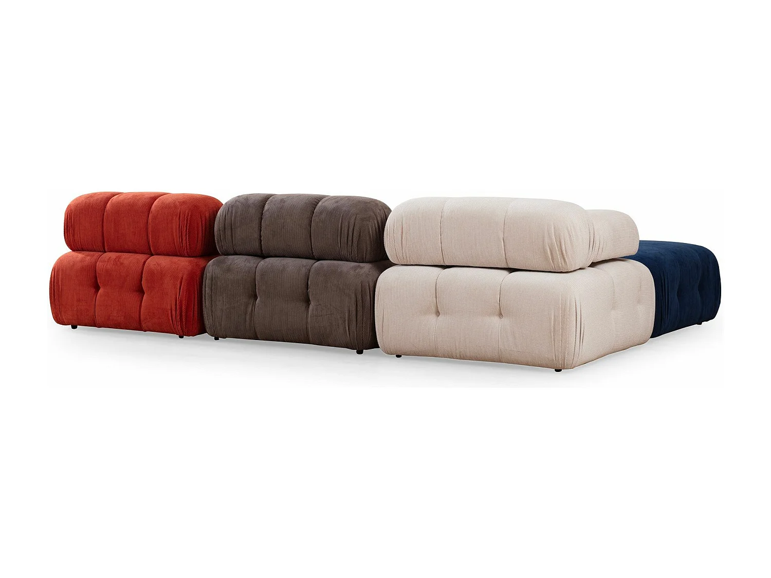 Canapé modulable 3 places avec pouf Nounou Velours côtelé Rouge, Gris et Blanc