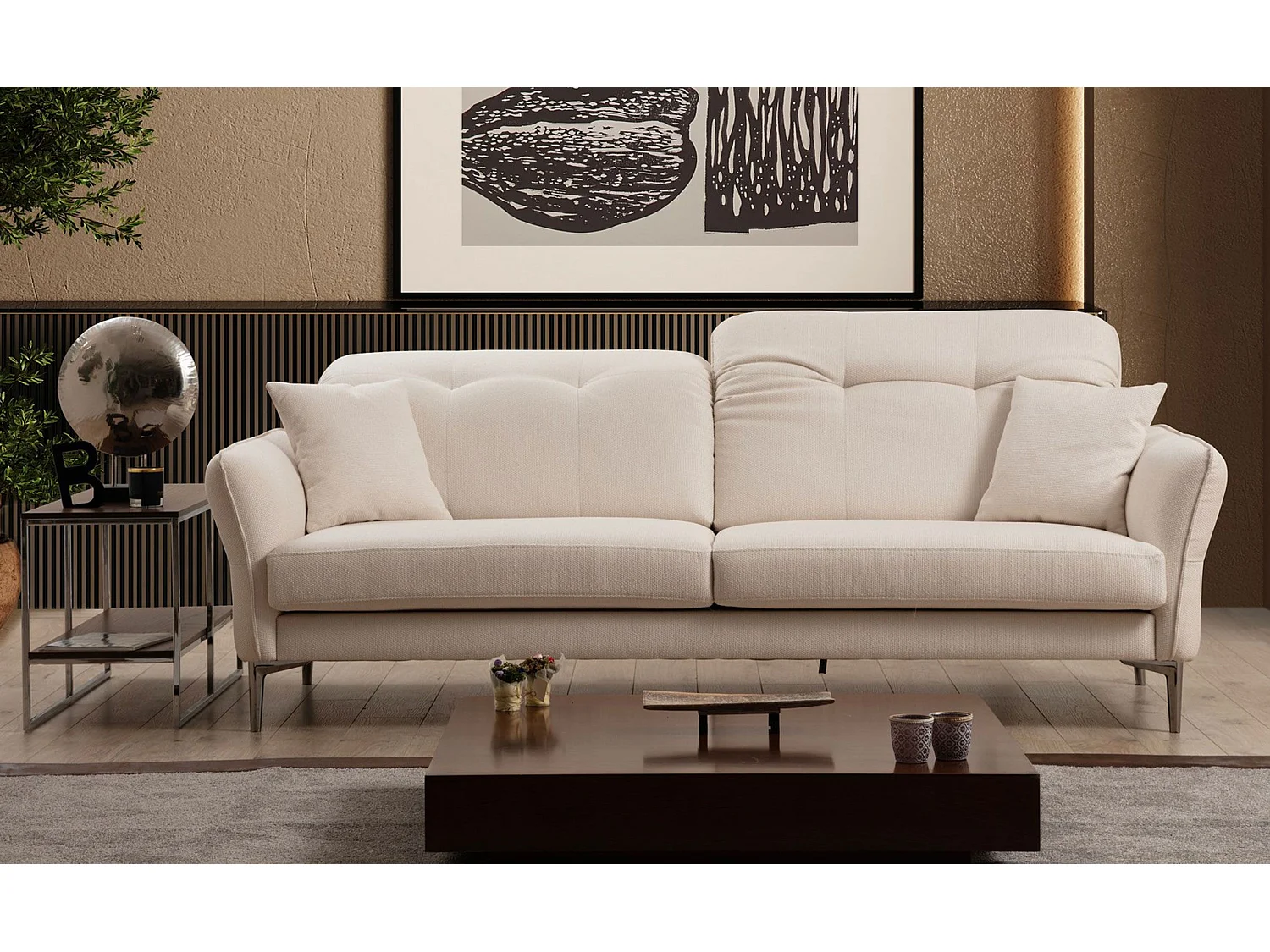 Sofá Altadena 369, Blanco, 230x100x96cm, Tapiz, Patas: Plástico