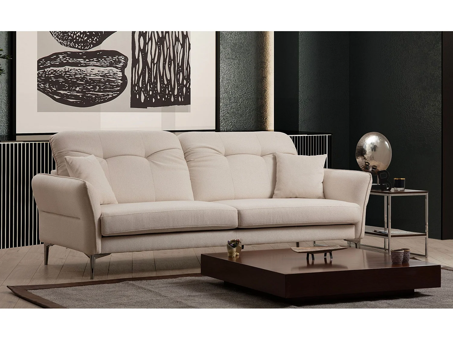 Sofá Altadena 369, Blanco, 230x100x96cm, Tapiz, Patas: Plástico