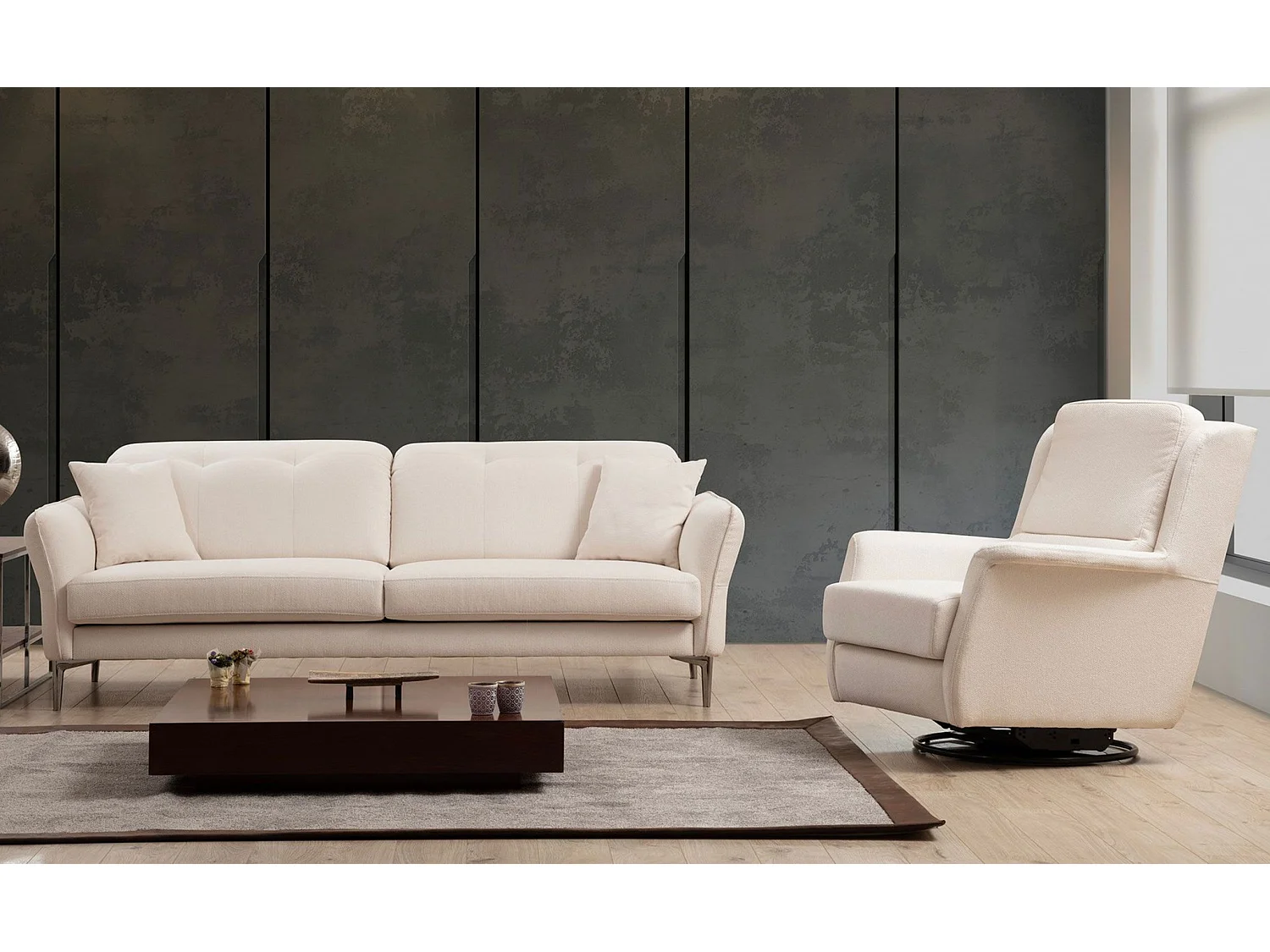 Sofá Altadena 369, Blanco, 230x100x96cm, Tapiz, Patas: Plástico