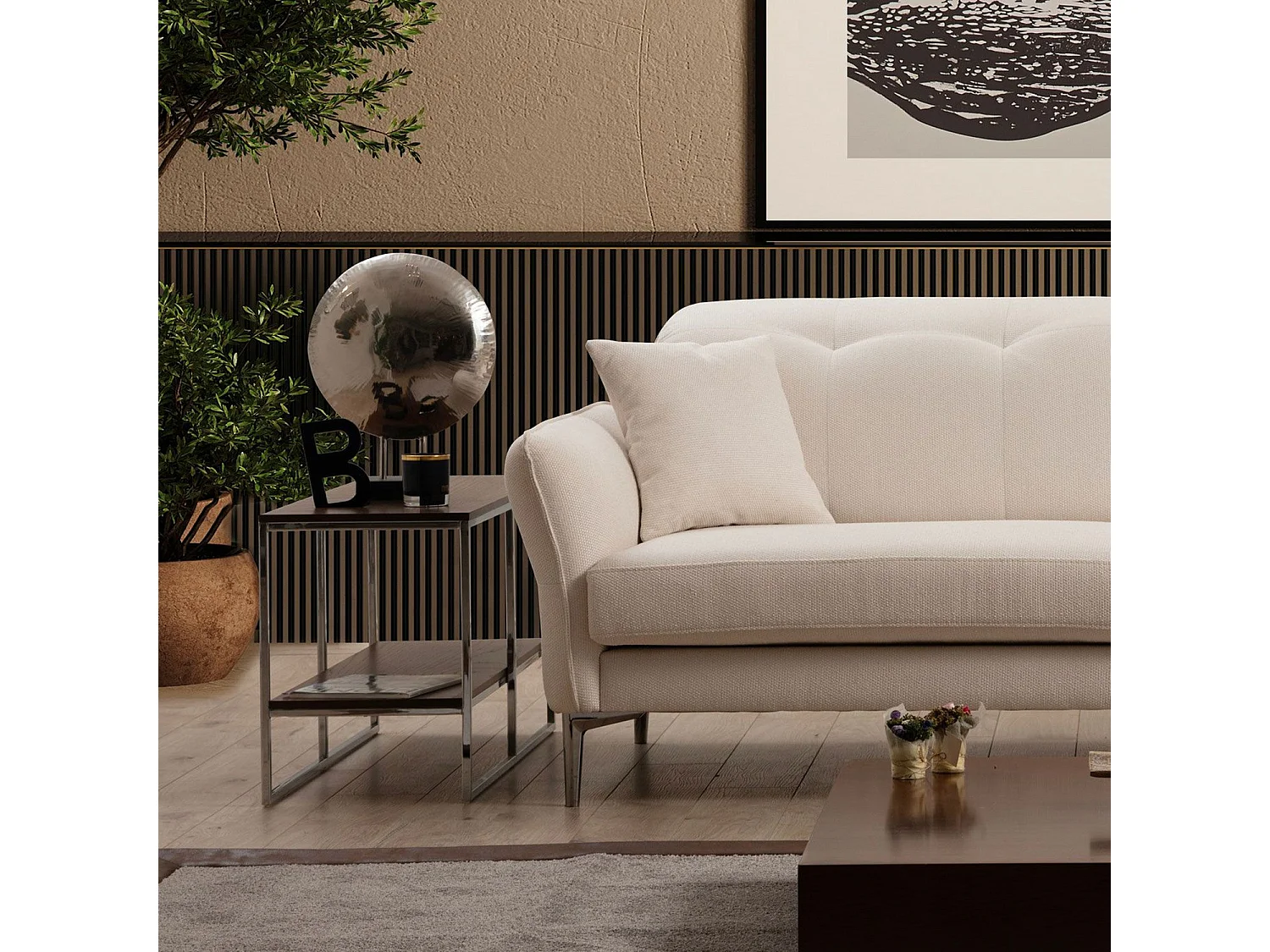 Sofá Altadena 369, Blanco, 230x100x96cm, Tapiz, Patas: Plástico