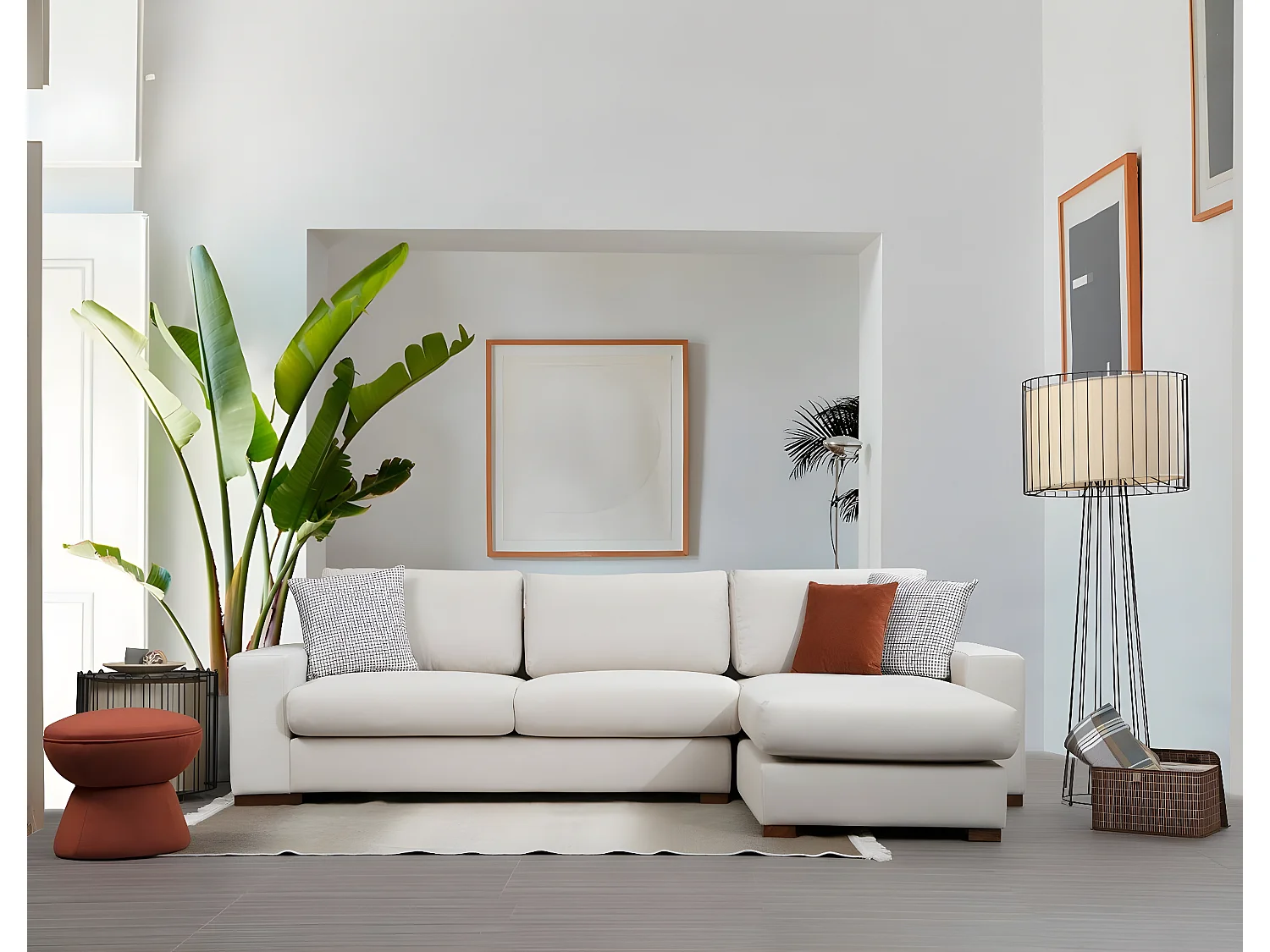 Canapé d'angle à droite Arslan Tissu Beige