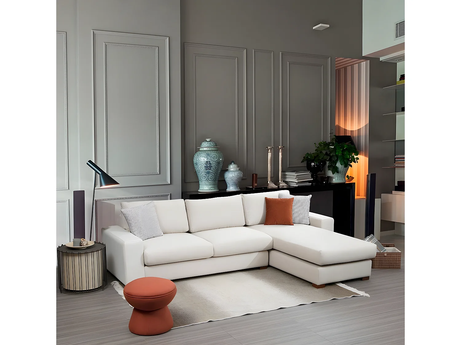 Canapé d'angle à droite Arslan Tissu Beige