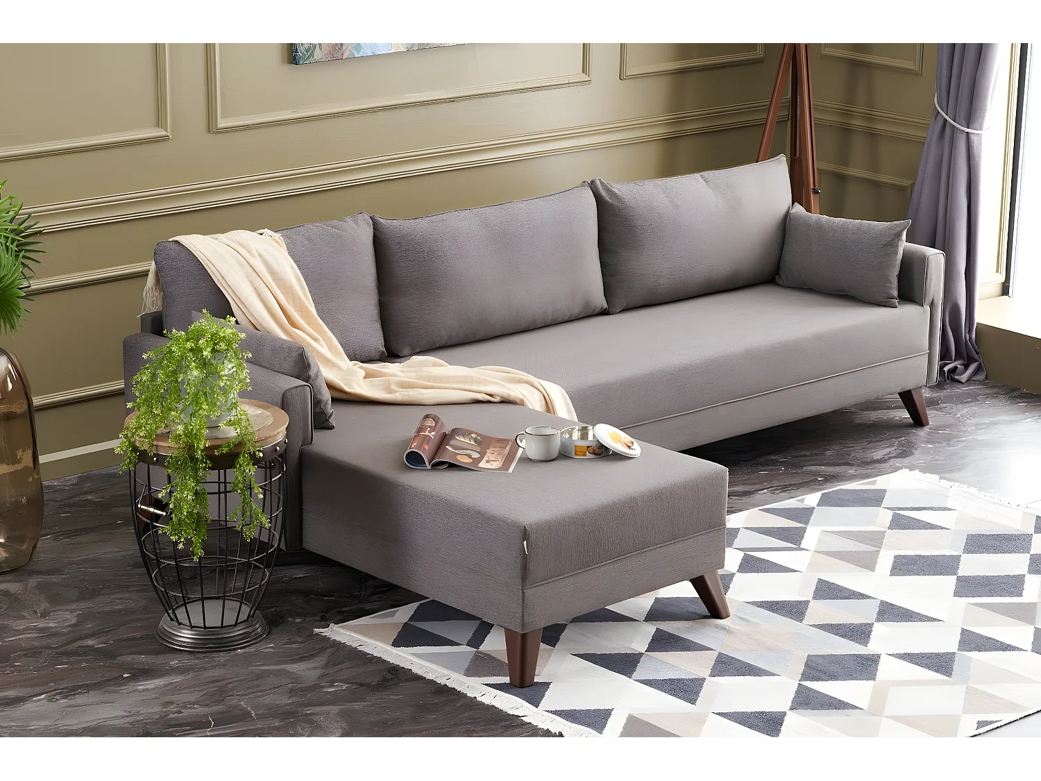 Canapé d'angle gauche Hermoso Tissu Brun