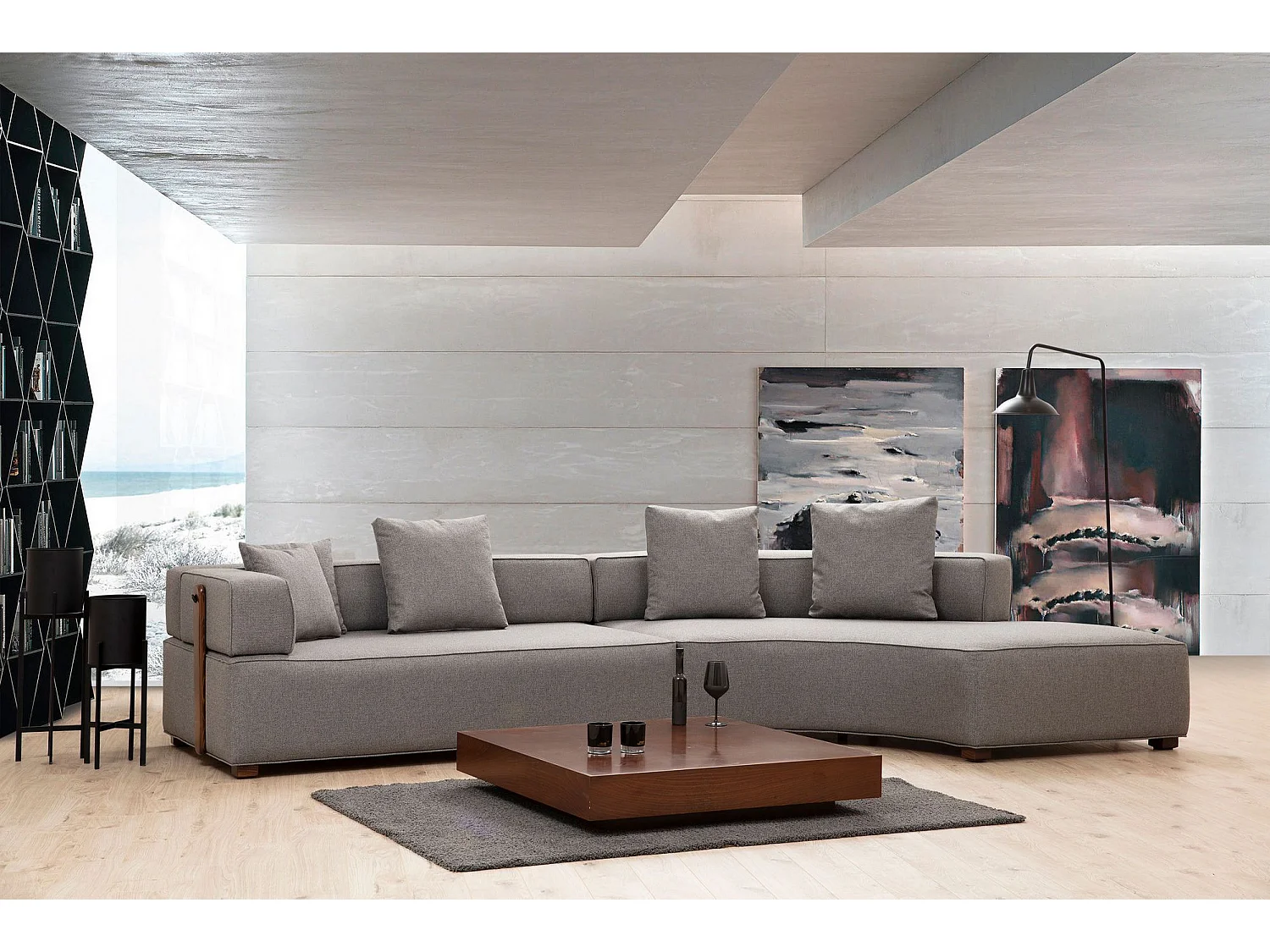 Sofá modular Altadena 451, Gris, 180x105x70cm, Tapiz, Patas: Madera