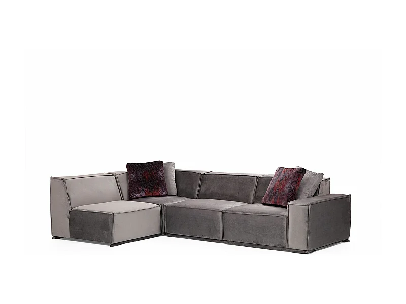 Canapé d'angle à droite modulable avec 4 coussins Buhaj Bois massif et Tissu Gris