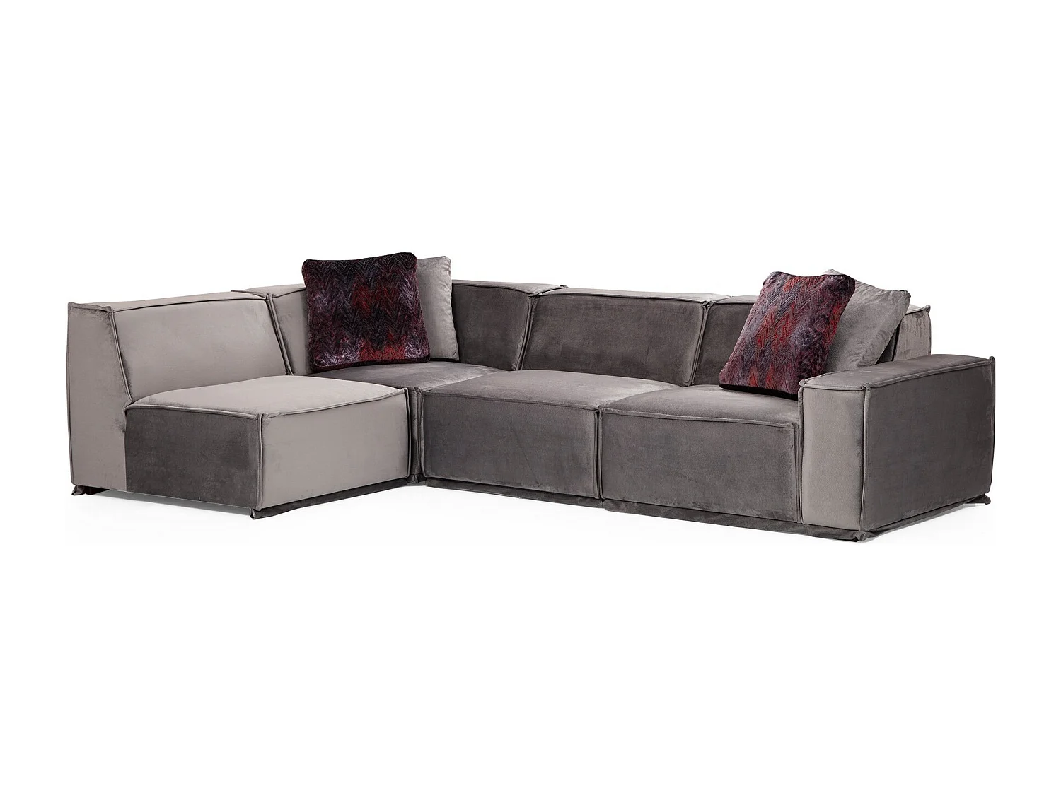 Canapé d'angle à droite modulable avec 4 coussins Buhaj Bois massif et Tissu Gris