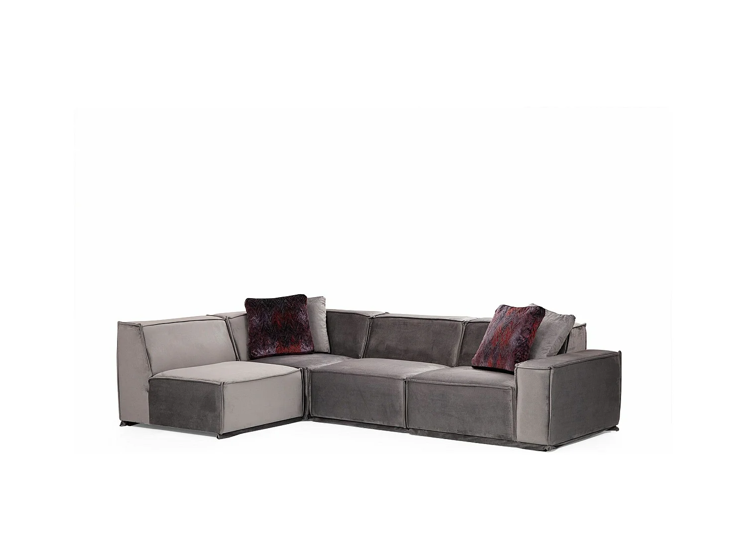 Canapé d'angle à droite modulable avec 4 coussins Buhaj Bois massif et Tissu Gris