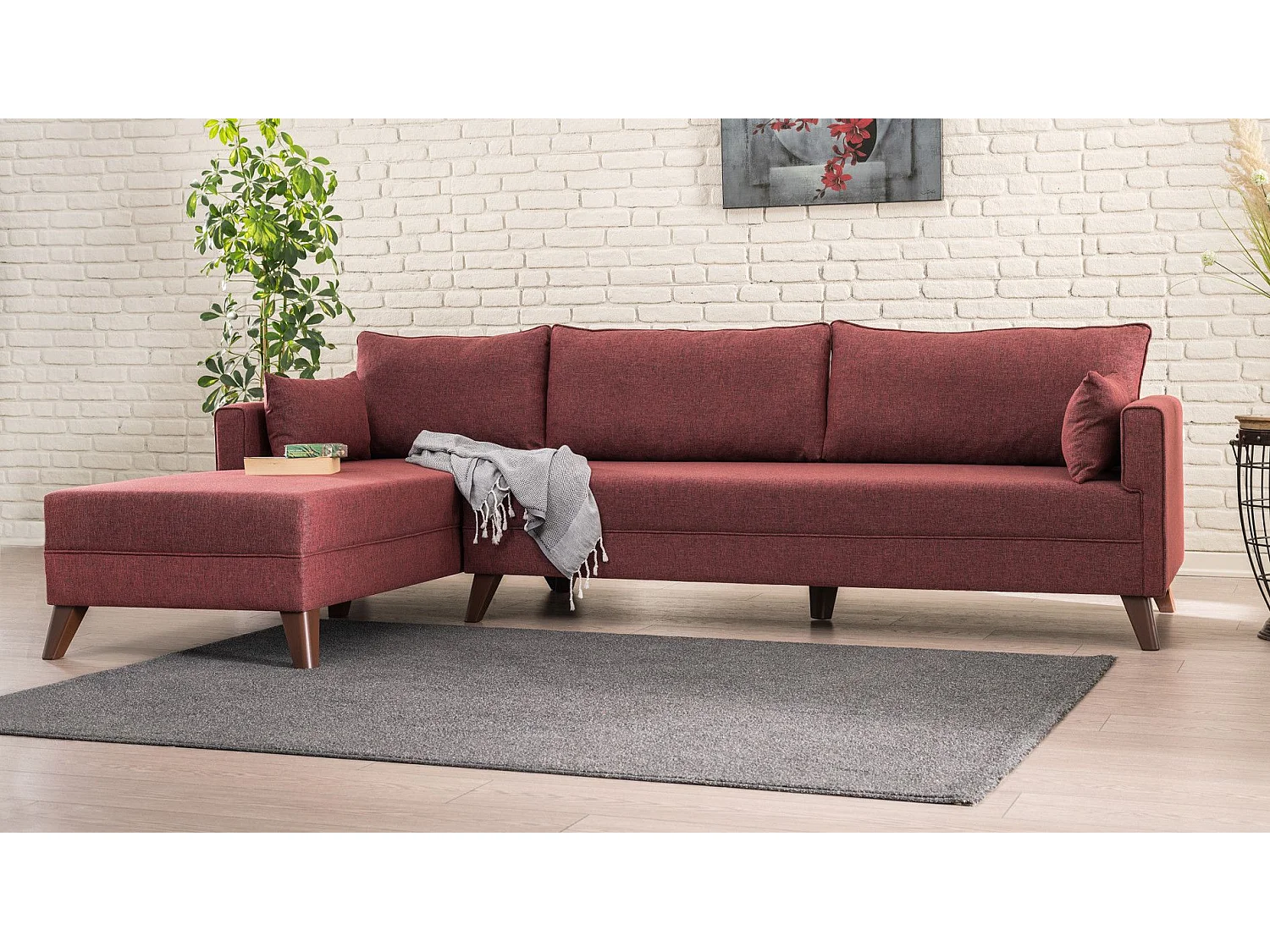 Sofá rinconero Altadena B104, Rojo, 275x165x85cm