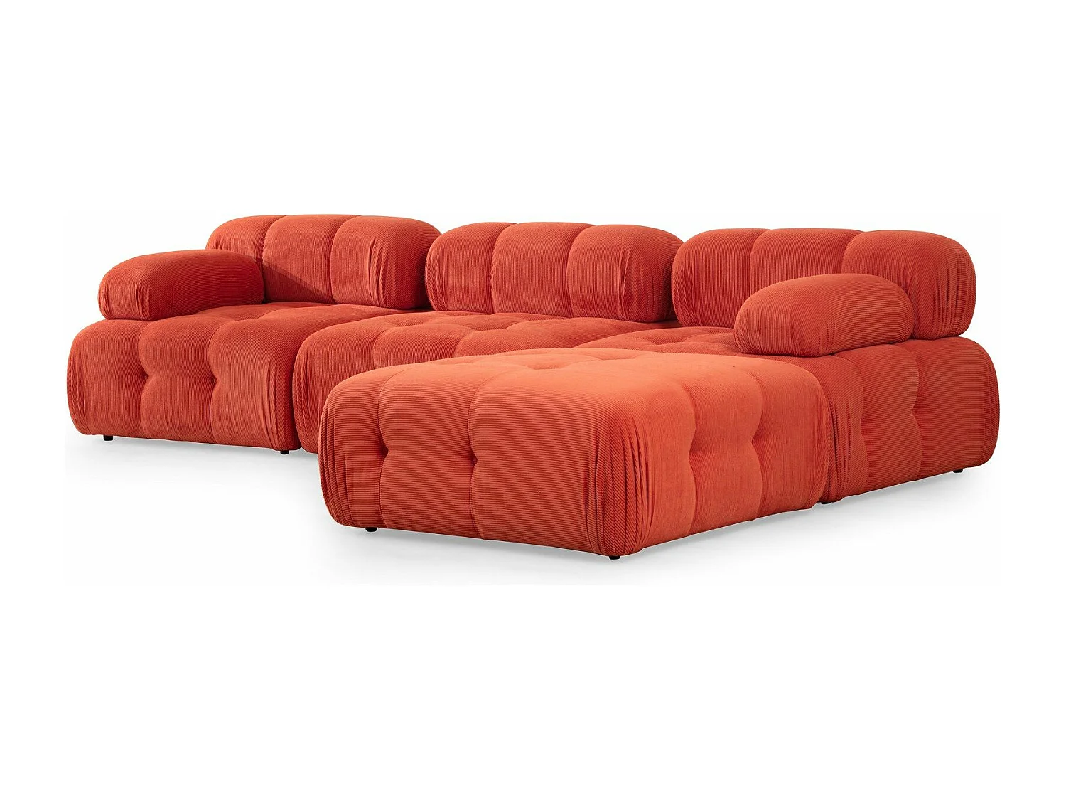 Canapé modulable 3 places avec pouf Nounou Velours côtelé Rouge