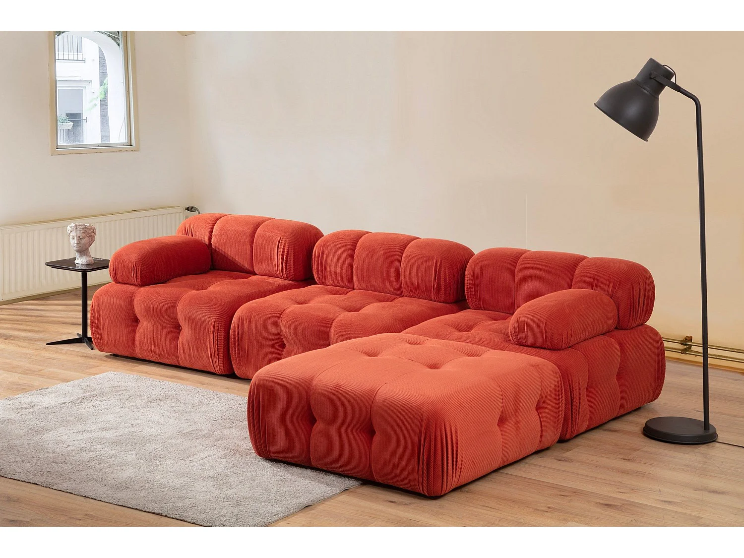 Canapé modulable 3 places avec pouf Nounou Velours côtelé Rouge
