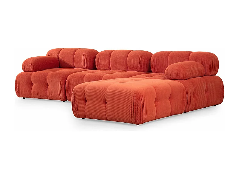 Canapé modulable 3 places avec pouf Nounou Velours côtelé Rouge