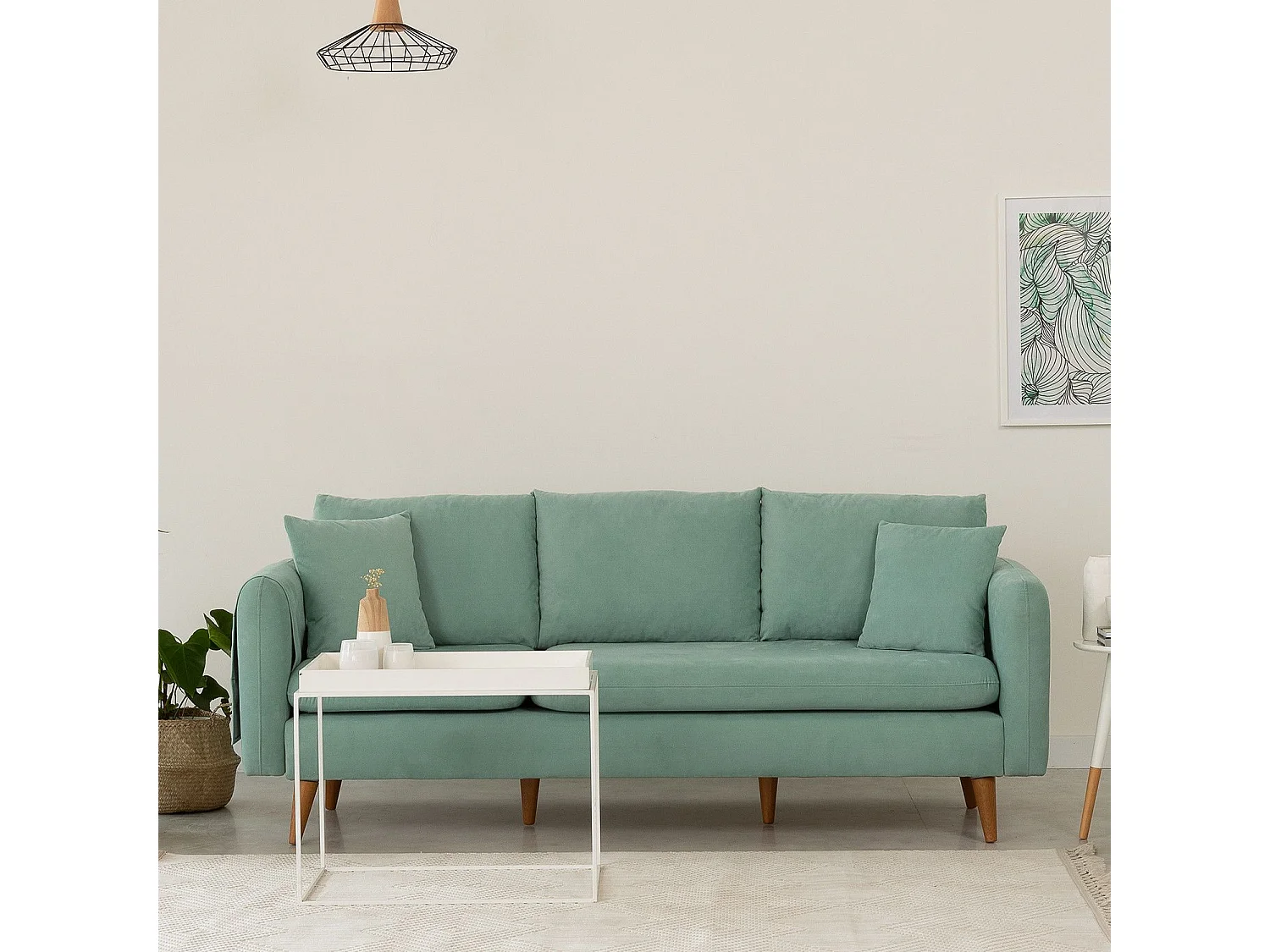 Kama 3-zits watergroene fluwelen bank 215 cm