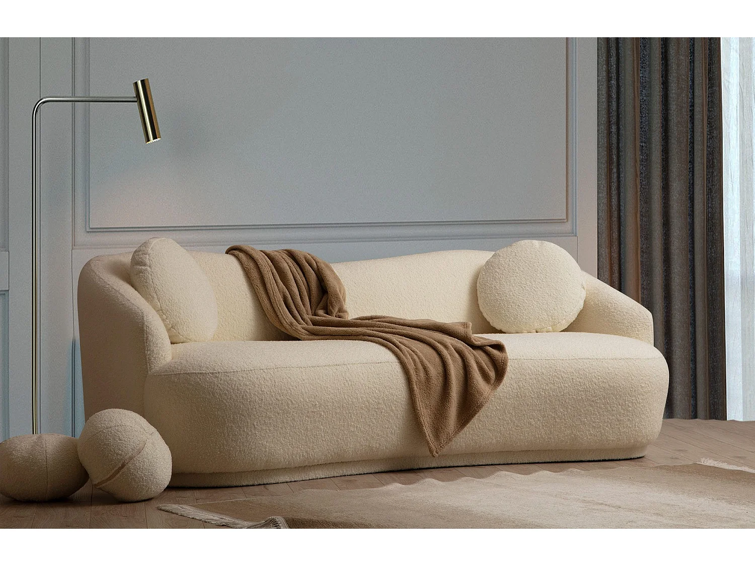 Sofá Altadena 398, De color marrón claro, 225x98x76cm, Tapiz