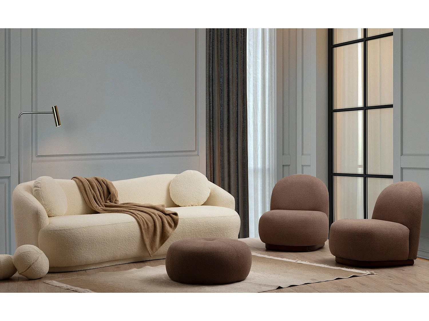 Sofá Altadena 398, De color marrón claro, 225x98x76cm, Tapiz