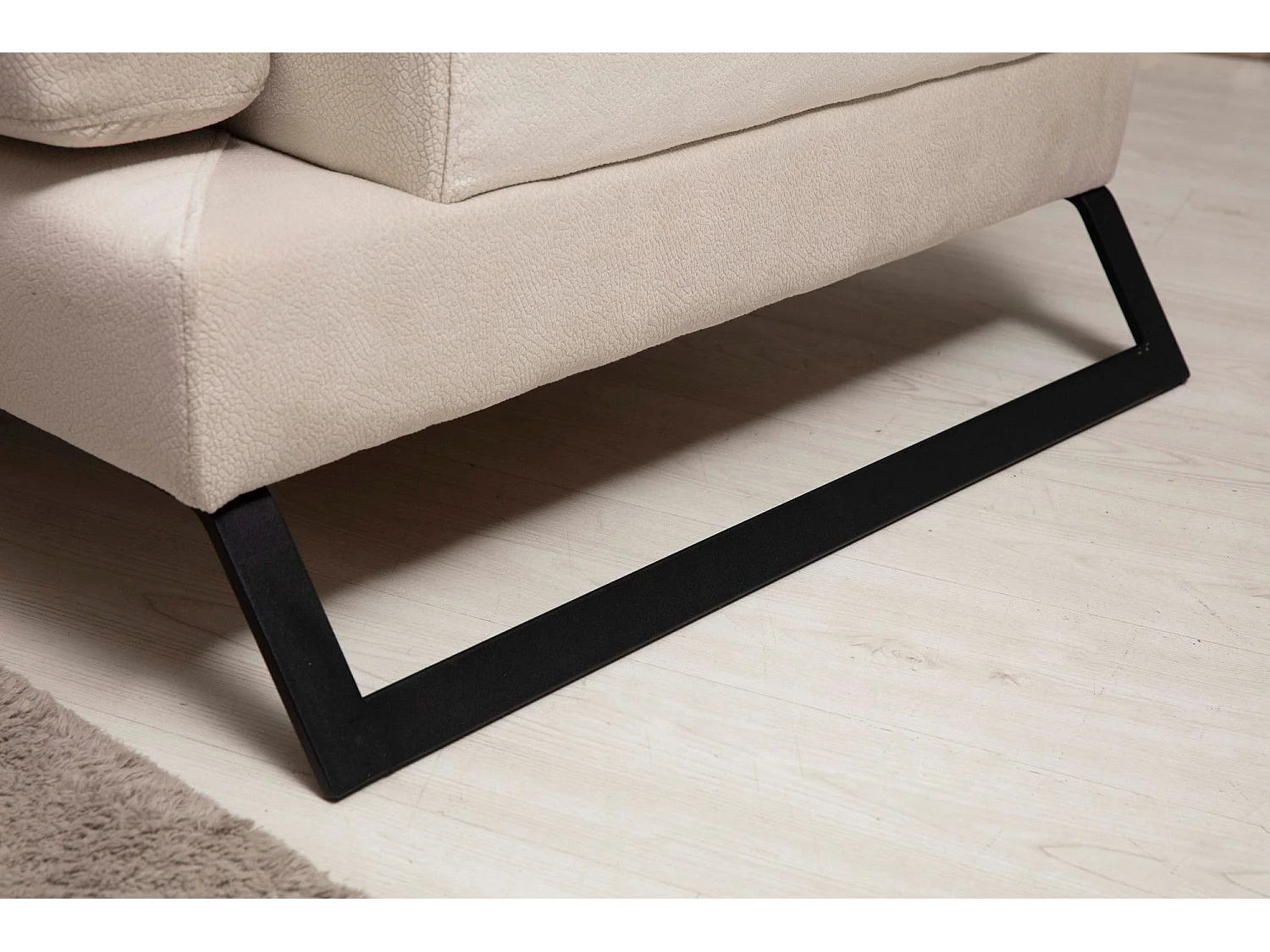 Canapé d'angle gauche avec 5 coussins Cyclades Velours texturé effet simili de vachette Ecru