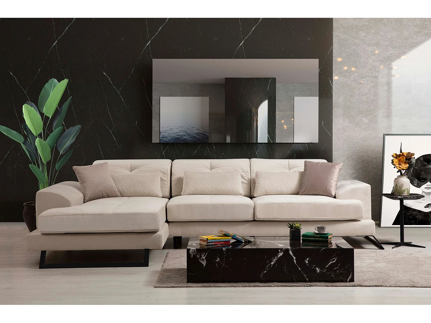 Sofá rinconero Altadena 322, De color marrón claro, 308x190x92cm