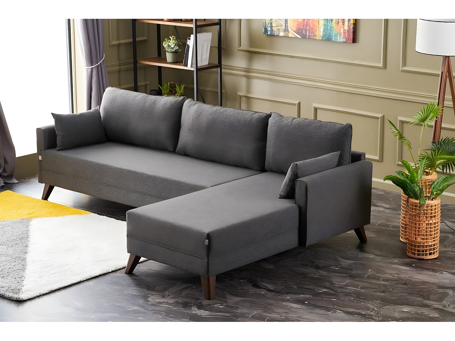 Canapé d'angle à droite Hermoso Tissu Anthracite