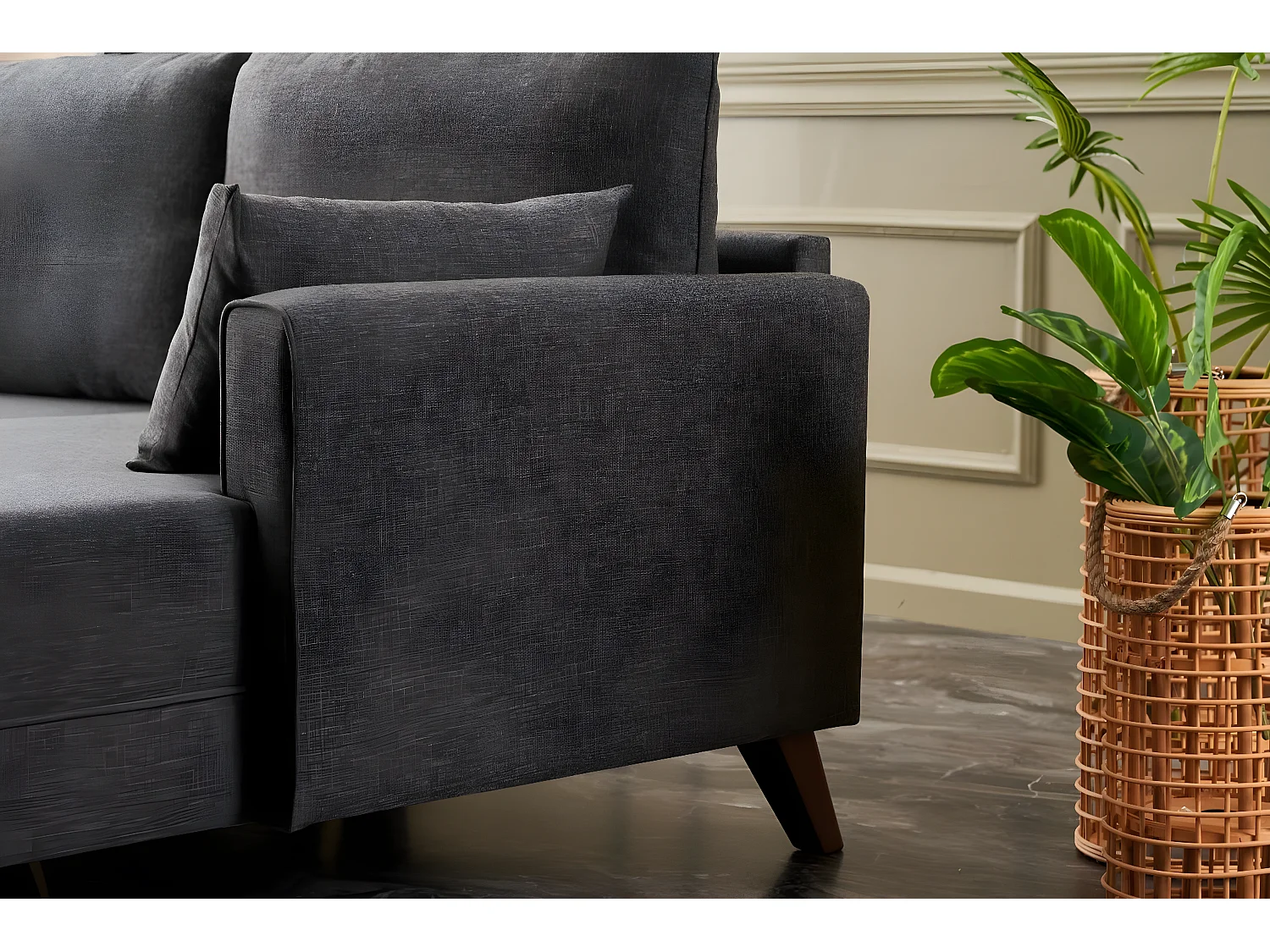 Canapé d'angle à droite Hermoso Tissu Anthracite