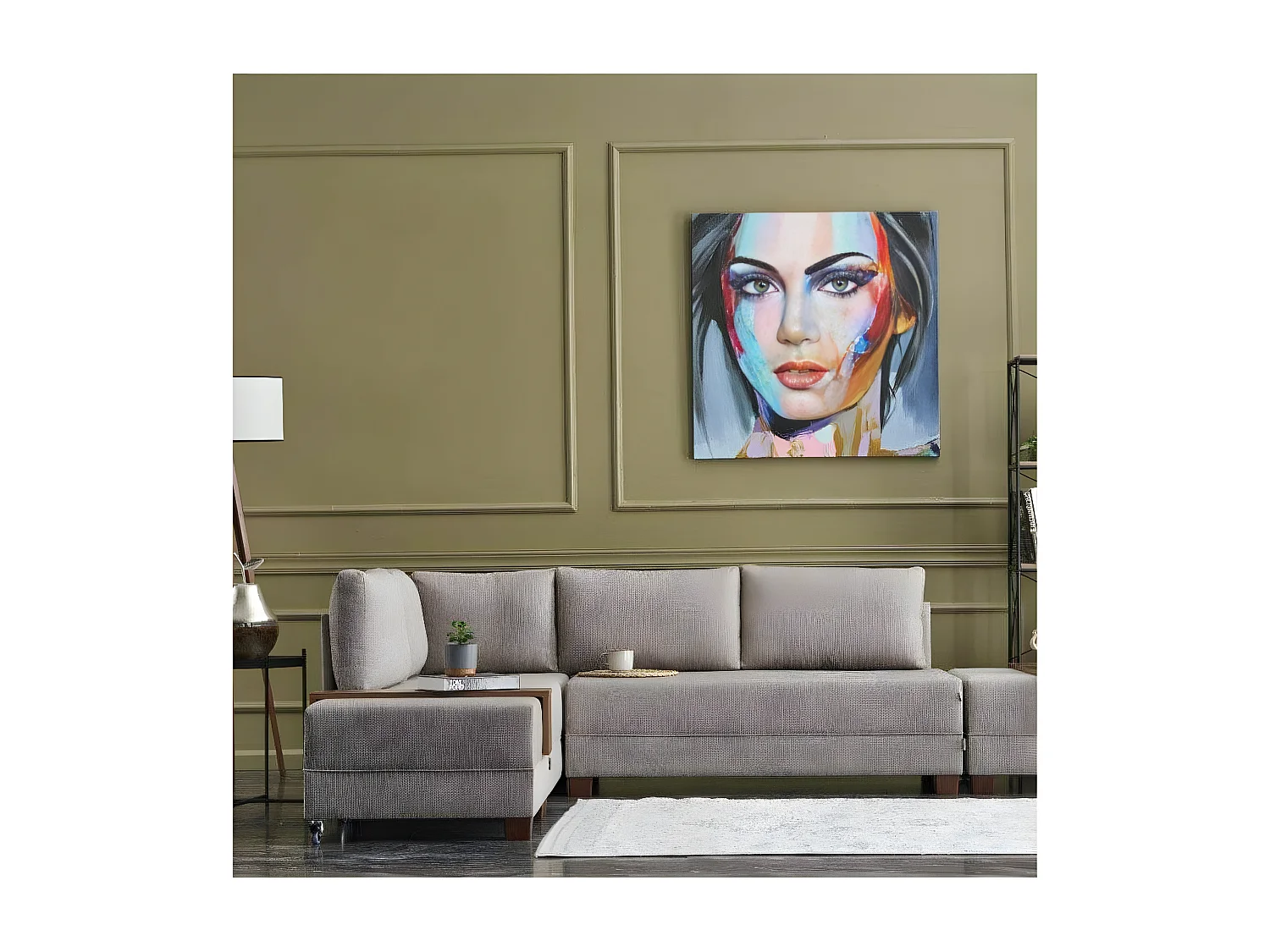 Canapé d'angle à gauche modulable Gialos Tissu Blanc crème