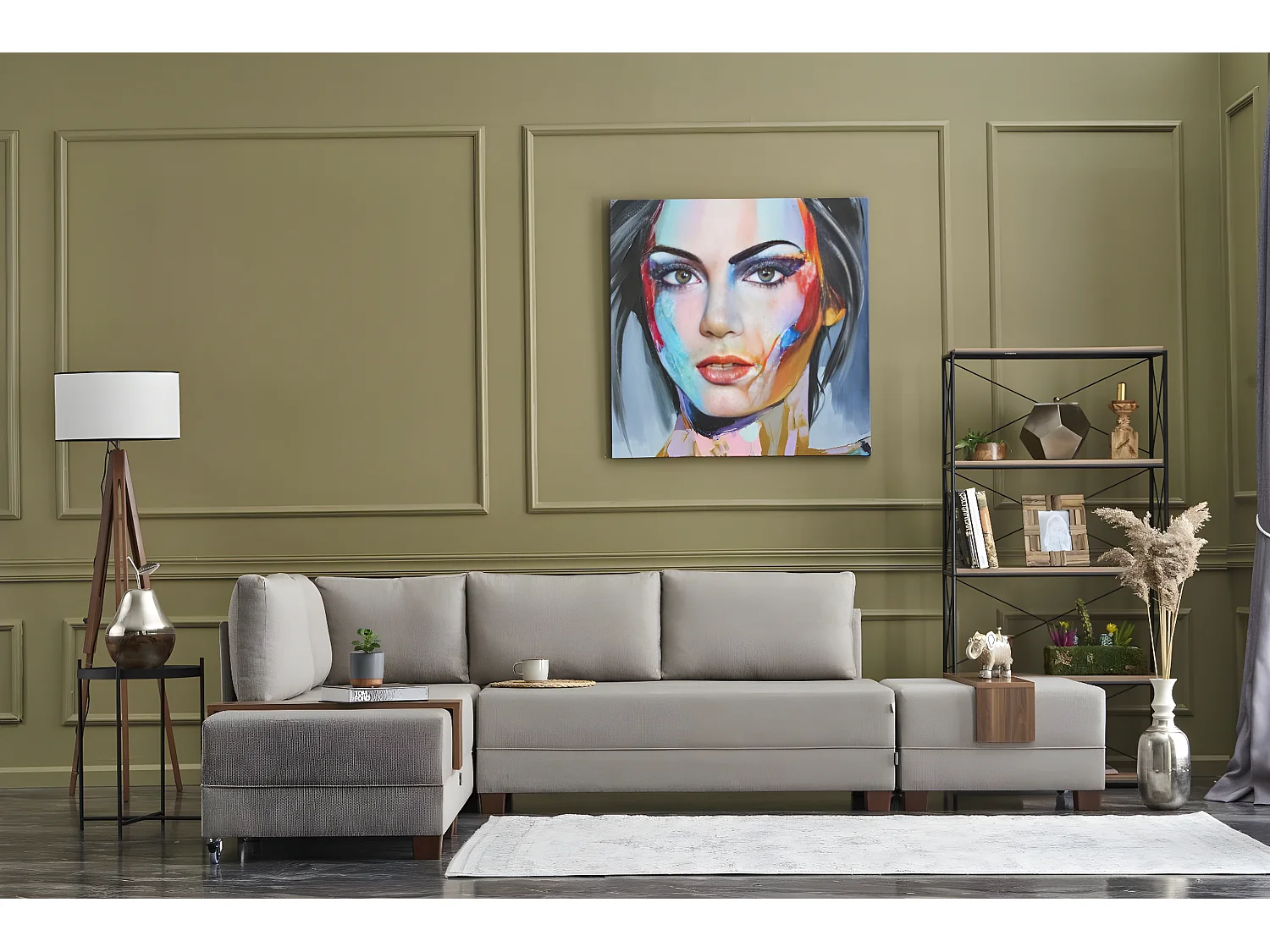 Canapé d'angle à gauche modulable Gialos Tissu Blanc crème