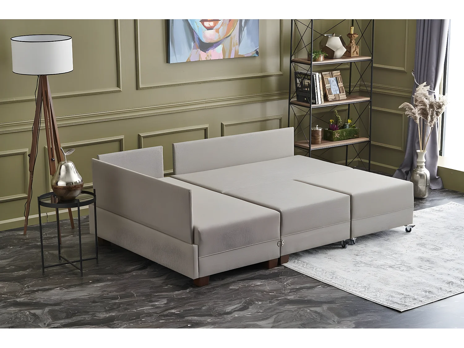 Canapé d'angle à gauche modulable Gialos Tissu Blanc crème