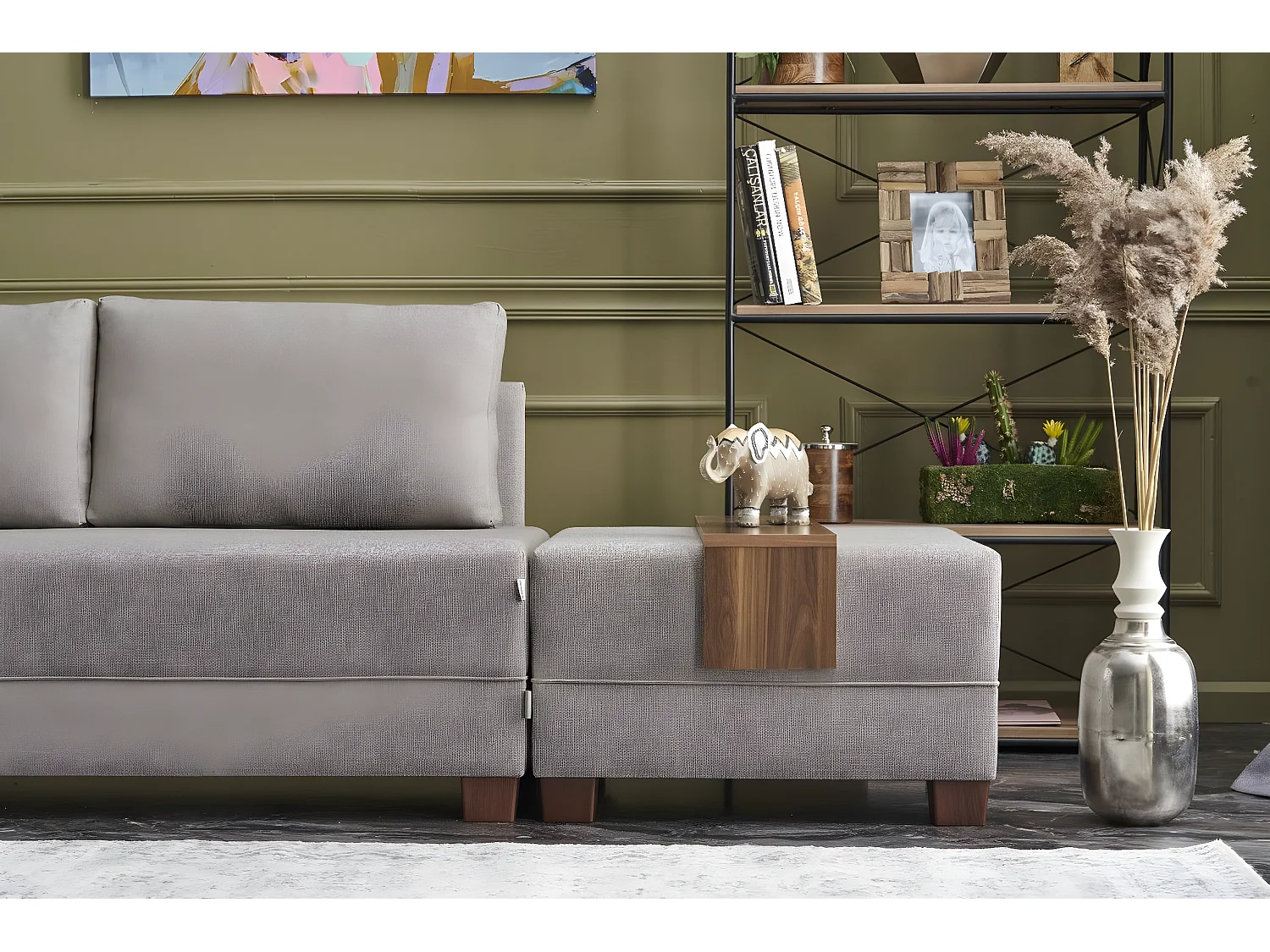 Canapé d'angle à gauche modulable Gialos Tissu Blanc crème