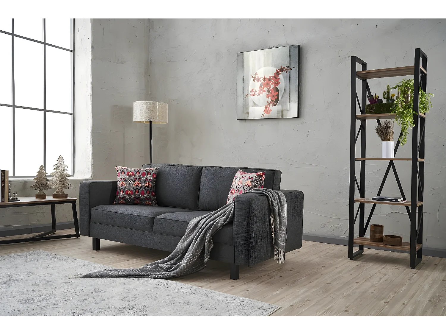 Sofá Altadena 392, Gris, 180x91x83cm, Tapiz, Patas: Madera