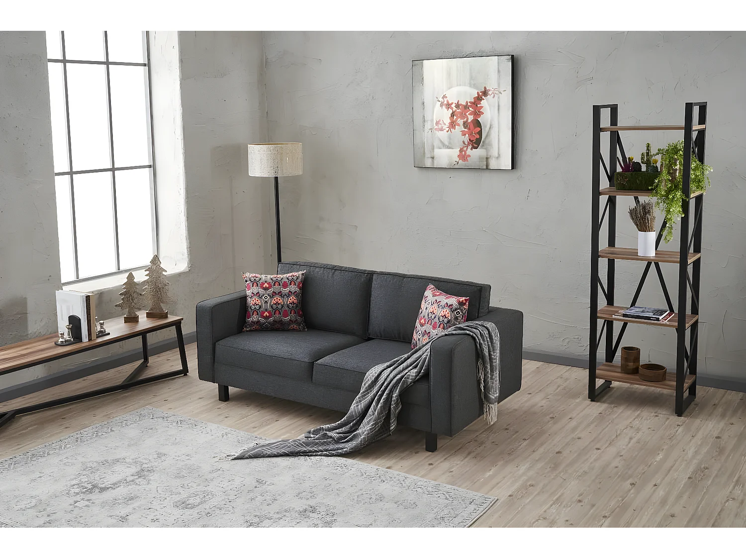 Sofá Altadena 392, Gris, 180x91x83cm, Tapiz, Patas: Madera