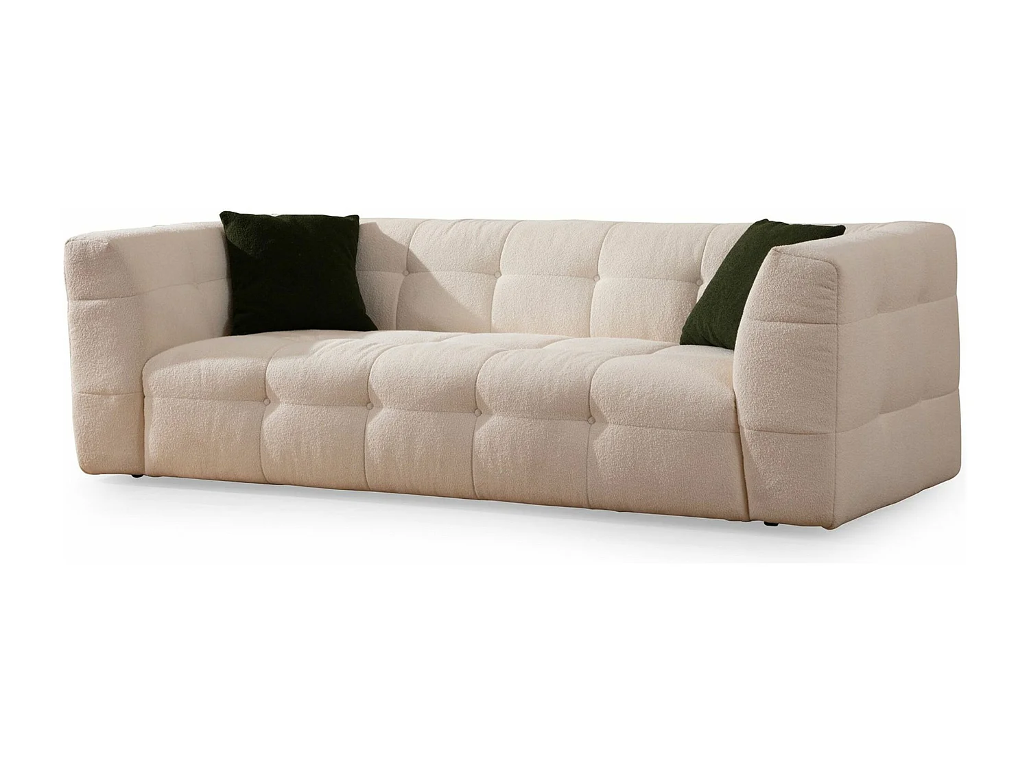 Canapé capitonné 3 places Simur Tissu bouclette Beige