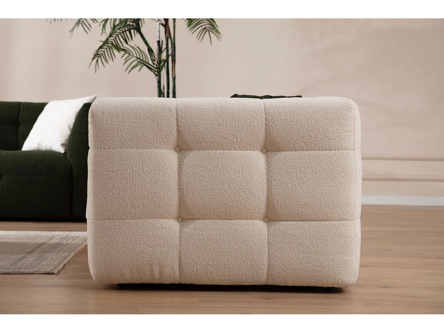 Canapé capitonné 3 places Simur Tissu bouclette Beige